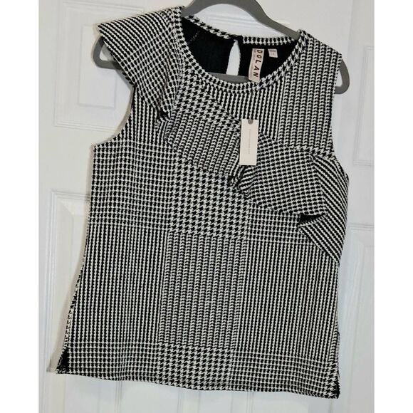 Anthropologie Tops - Dolan Anthropologie womens medium black white ruffle top stretch textured